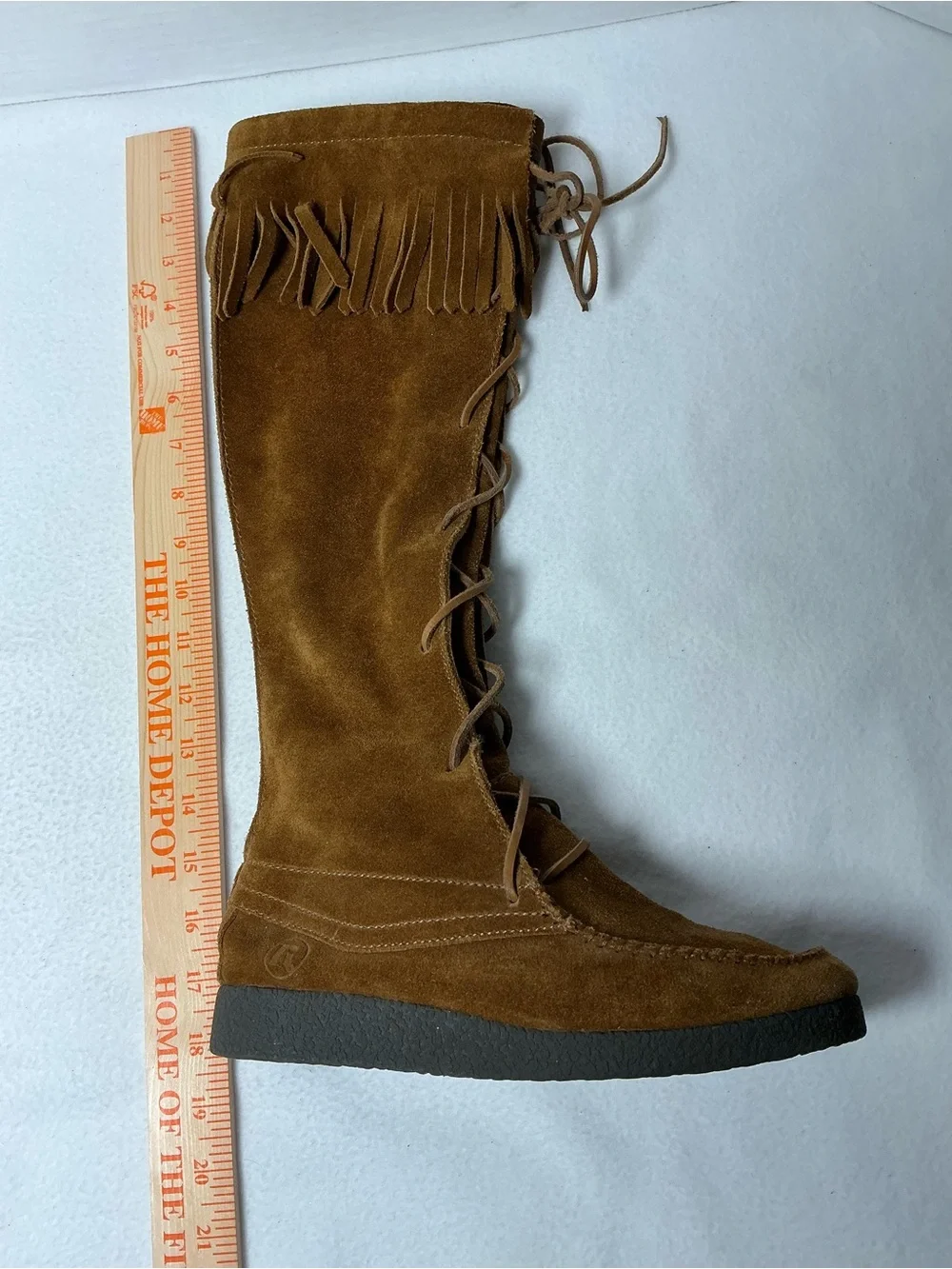 Report Dingo Brown Suede Leather Tall Lace Up Fringe Boots 6.5